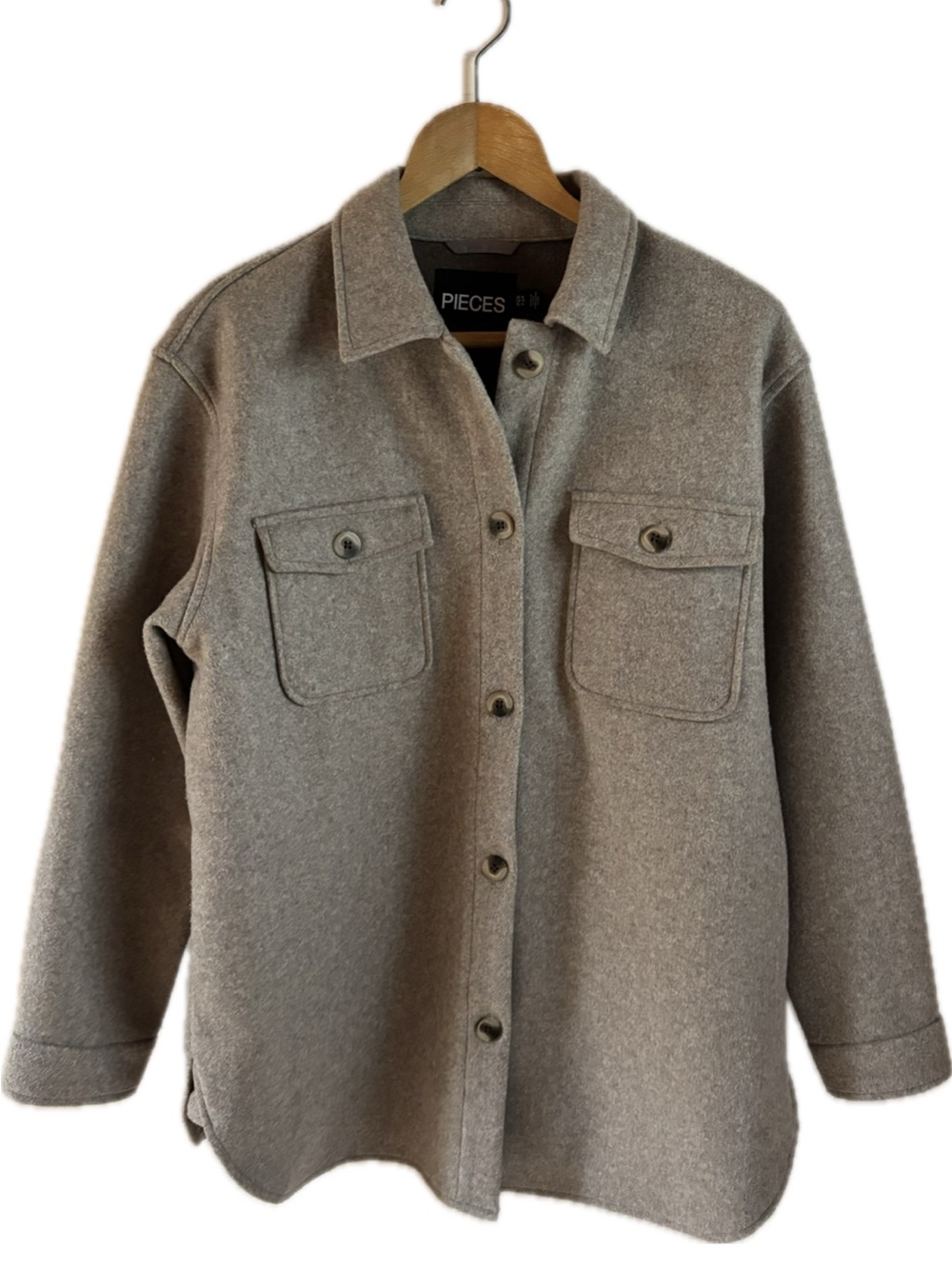 Pieces Taupe Brushed Button-Front Shacket